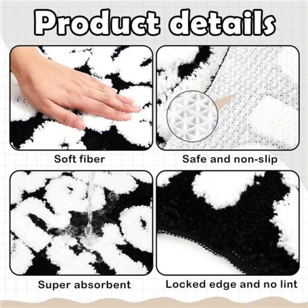 Bath Mat Black Bathroom Rugs Washable Soft and Absorbent